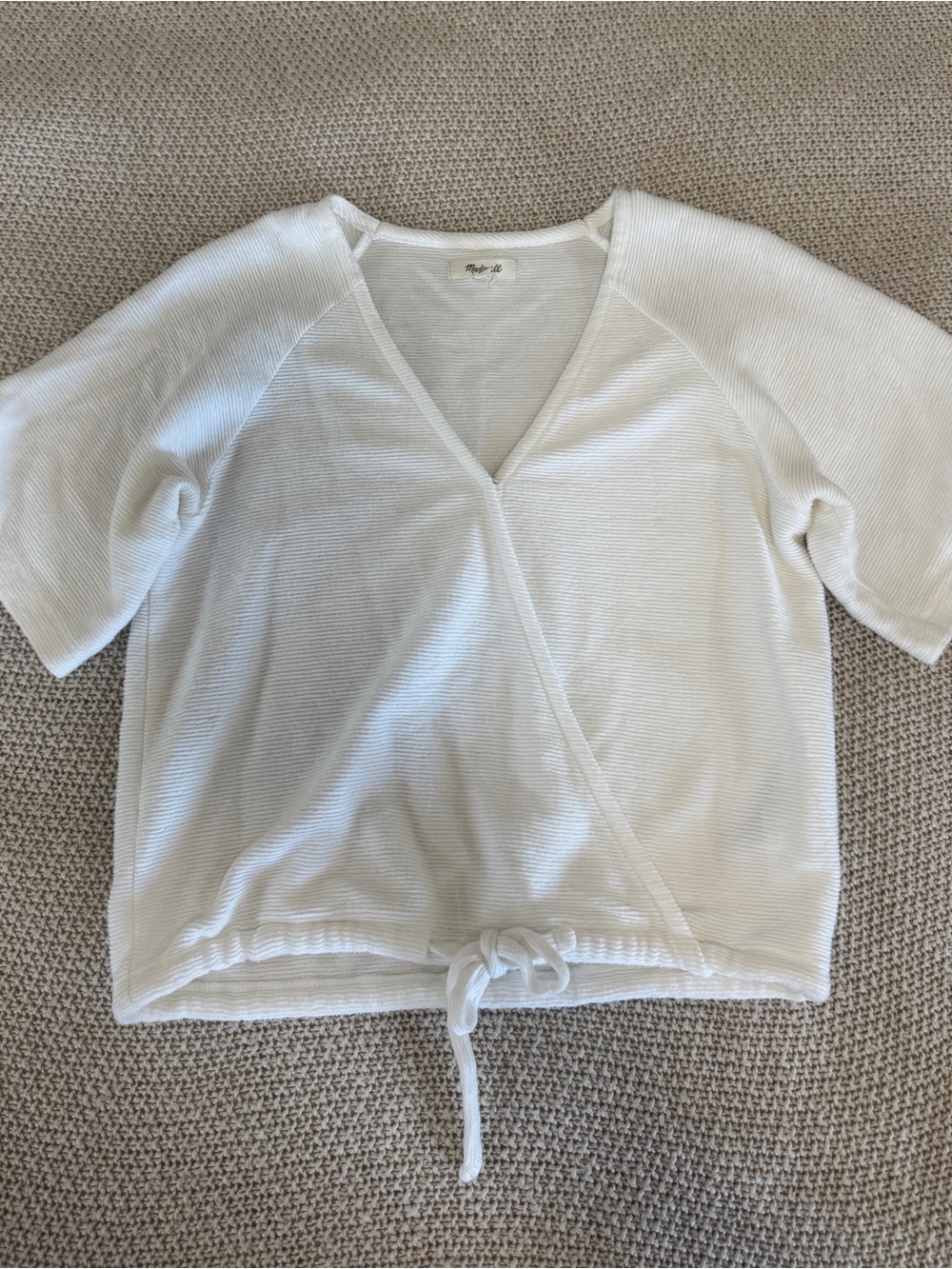 Madewell White Wrap-Front Short-Sleeve Sweatshirt